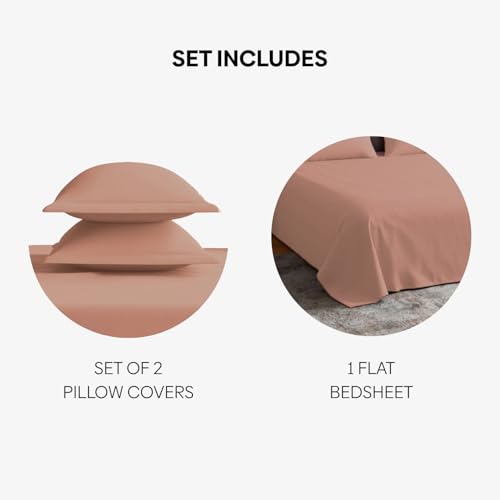 Image of haus & kinder Bedsheet Double Bed, 300 TC Cotton Sateen Weave, Fitted Bedsheet for Double Size Bed, Silky Smooth (Apricot, 60x78)