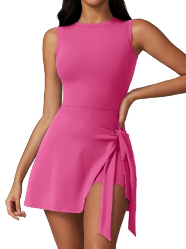 Attraco Rompers For Women Cute Golf Outfits For Womens Tennis Skirt Sets Women 2 Piece Outfits Rose Red