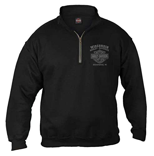 Harley-Davidson Men's Corrosion Skull 1/4 Zip Cadet Pullover Sweatshirt - Black