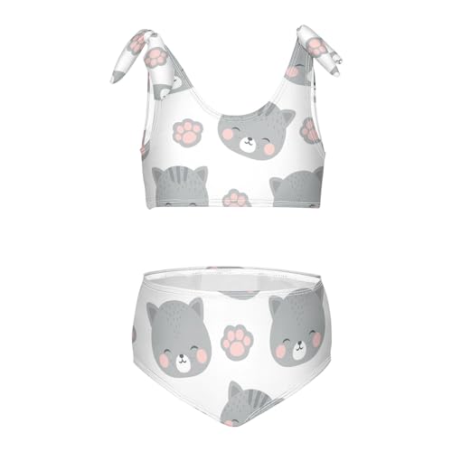 Girls Cute Cats and Paw Pattern Swimsuit Two Pieces Bikini Set Bathing Suits Swimwear Crop Top Swimsuit Set