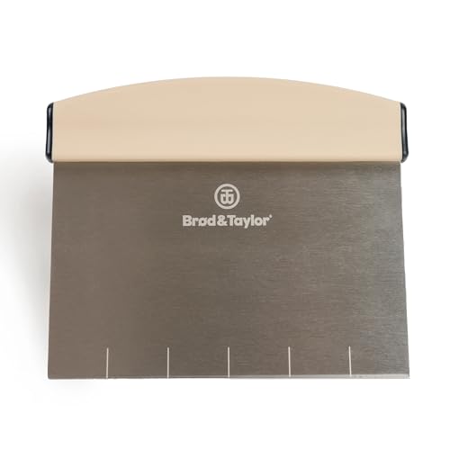 Brod & Taylor Bench Knife with 1" Markings and Non-Slip Rubber Handle, Dough Cutter for Home-Kitchen Baking (6" x 5.25" Surface), 100% Dishwasher Safe