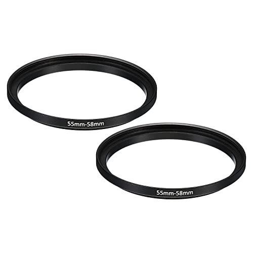 Image of PATIKIL 55mm-58mm Metal Step Up Ring, 2 Pack Camera Lens Filter Adapter Ring Aluminum Filter Adapter Ring for Camera Lenses Hood, Black