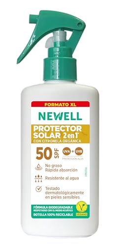 NEWELL | Spray Solar con Citronela Orgánica | Loción Hidratante Antimosquitos | Niños y Adultos | Spray Eficaz Contra Mosquito Tigre 3 horas | Botella 200 ml XL 100% Reciclada y Reciclable