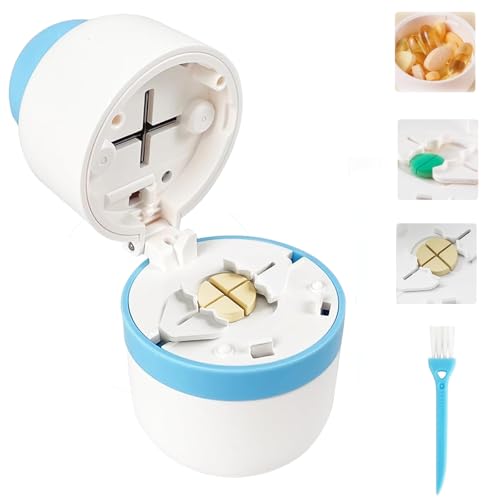 1/4 Pill Cutter with Storage, Professional 1/2 Pill Splitter for Small or Large Pills, Precise & Easy Stainless Steel Blade(Blue)