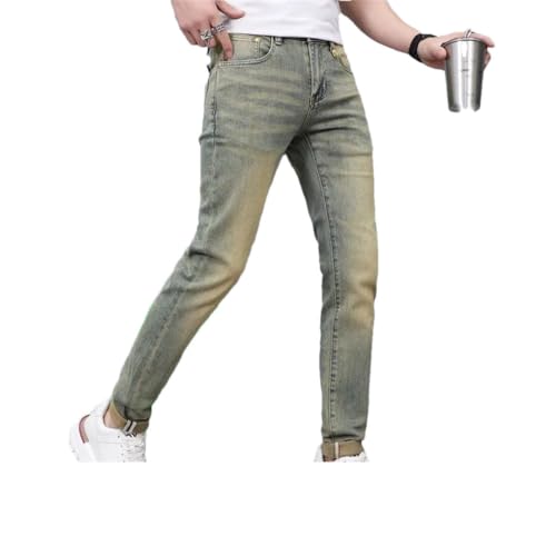 Men's Retro Mud-Color Jeans Thin Stretch Slim Fit Skinny Street Skinny Long Pants