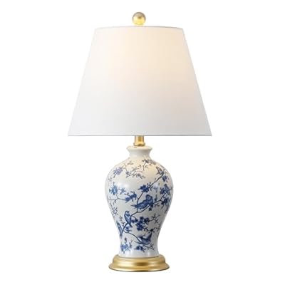 JONATHAN Y JYL3009B Grace 24" Floral Classic LED Table Lamp Cottage Traditional Bedside Desk Nightstand Lamp for Bedroom Living Room Office College Bookcase LED Bulb Included, Blue/White