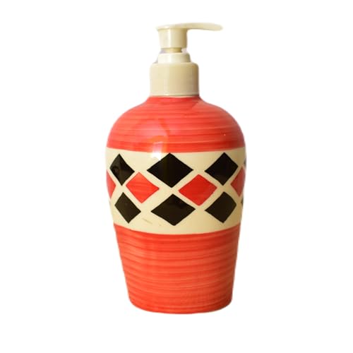 Image of Ceramic Liquid Soap Dispenser, 450 ml, Coral Red | Refillable Pump Bottle for Hand Wash, Lotion, Shampoo & Kitchen Use, 1 Piece