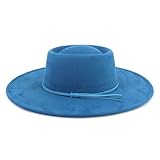 LIDHAY Wide Brim Fedora Hat for Men Women Big Rancher Felt Hat Pork Pie Jazz Hat AOD Peacock Dark Blue