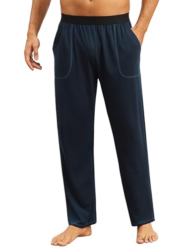 Crewhpo Pantalón de Pijama para Hombre Largo Algodón Pantalones Casuales Pantalón de Dormir Color Sólido Pantalon Pijama Hombre con Bolsillos y Cintura Elástica