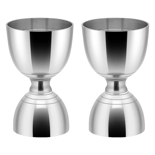 2Pcs Premium Bell Jigger for Bartending, Cocktail Jigger 2 OZ 1 OZ with Measurements Inside, Premium 304 Stainless Steel Shot Measure Double Jigger Bar (Silver, 2 Pack)