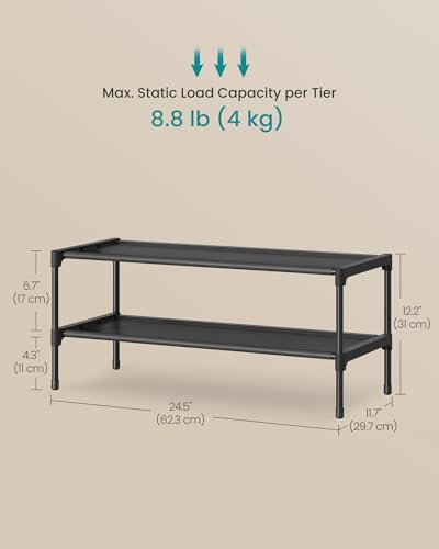 Image of SONGMICS Shoe Rack, 2-Tier Shoe Storage Organizer, Space-Saving, 11.7 x 24.5 x 12.2 Inches, Entryway, Metal Frame, Non-Woven Fabric Shelves, Ink Black ULSH022BH01