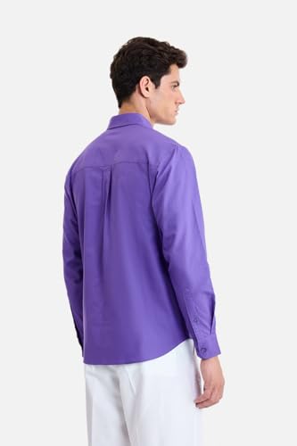 Image of SNITCH Men Casual & Semi-Formal Shirt | Regular Fit Long Sleeve Button-Down Collar Solid Oxford Style | 100% Cotton Breathable Fabric for Office, Date Night