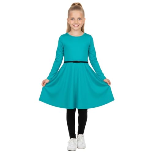 A2Z 4 Kids Girls Skater Dress Party Fashion Dresses with Free Belt Summer Dress Girls Skater Dress Party Fashion Dresses - 3/4 Skater Turquoise 11-12.