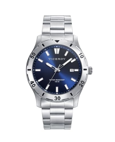 Viceroy Herrenuhr Sportlich aus Edelstahl - 43 mm - Quarzwerk - Blaues Zifferblatt - Wasserdicht 10 ATM - Heat-Kollektion – 401131-37