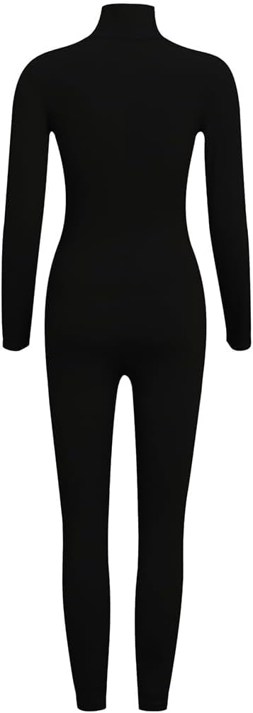 Women's Sexy Bodycon Long Sleeve One Piece Jumpsuit V Neck Zip Up Ribbed Full Romper - Image 4