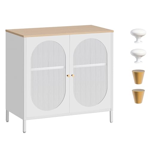 LAND·VO メタル装飾キャビネット（中空ガラス付き）、マットホワイト、66LGSC07W01