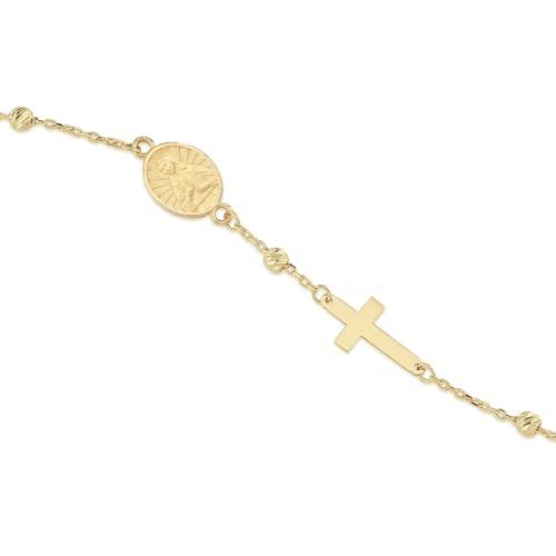 Image of MIONZA Catholic Medal Cross Bracelet for Women | 14K Gold Plated or Solid Gold, Religious Rosary Jewelry, Choose Your Saint Medal Bracelet
