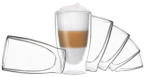 Juego de vasos DUOS de cristal doble (6 vasos de 400 ml), vasos térmicos para cocktails. Juego de vasos con efecto flotante, también aptos para latte macchiato, cappuchino, té, té helado, zumos