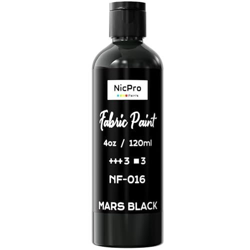 Nicpro Black Fabric Paint 4 oz (120 ml) Fabric Paint for Clothes Permanent Rich Pigment Non-Toxic Soft Clothing Paint for DIY T-shirts Jeans Crafts Refresh Furniture Upholstery