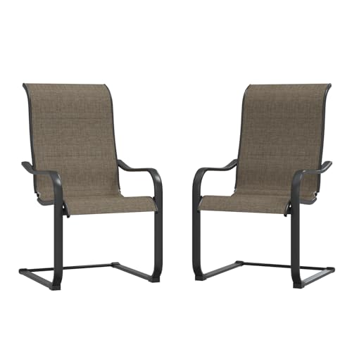 DollarDash Set of 2 Patio Chairs, Outdoor Rockable Dining Chairs Armrests, 350 LBS Capacity, Breathable Fabric, Heavy Duty Rustproof Steel Frame, Lawn Chairs for Porch, Yard (Breathable Sling Fabric)