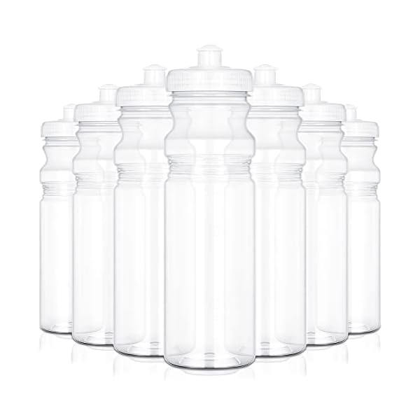 48 Pack 25 Oz Sports Water Bottles Clear Water Bottles Plastic Bulk Reusable Water Bottles, Pull Top Leakproof Drink Spout for DIY Customization Fitness Hiking Cycling Gym Workout Business Branding