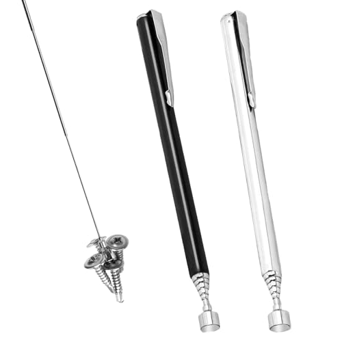 2 PCS Telescopic Magnetic Pickup Tool 2 LB Extendable Magnetic Handheld Stick Pen Portable Magnetics Retrieval Pen Magnet Handheld Tool Grabber with Clip for Pickup Screws Nuts Extending to 65cm