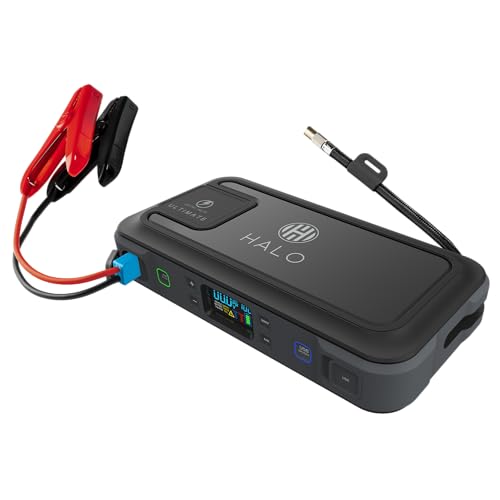Halo Bolt Ultimate Jump Starter & Power Pack â€“ 1500A | UK 3-Pin AC Outlet | 130 PSI Digital Air Compressor | USB-C & USB-A Charging | Spark-Proof Cables | Emergency Floodlight (Black Marble)