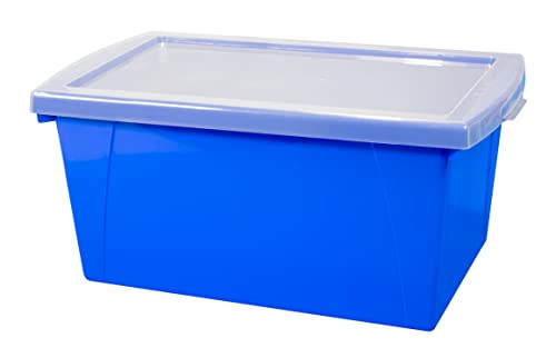 Image of Storex 5.5 Gallon Storage Bin with Lid - Plastic Classroom Organizer for Books and Supplies, Blue, 6-Pack (62743U06C)