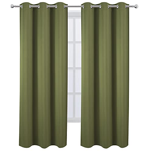 Image of LEMOMO Blackout Curtains 38 x 84 inch /Olive Green Curtains Set of 2 Panels /Thermal Insulated Room Darkening Bedroom Curtains