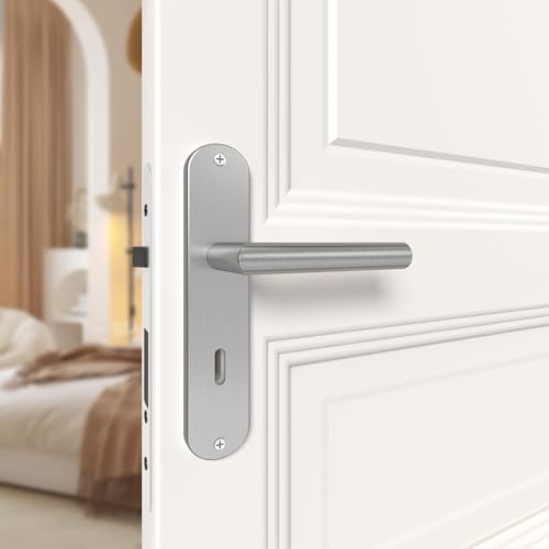 AwmnSrman Türgriffe Innentüren Türklinke Türbeschlag Drückergarnitur Zimmertür Garnitur 72MM-BB-Buntbart Set 3er-Set Moderne Edelstahl 6 Türklinken & 6 Langschilder