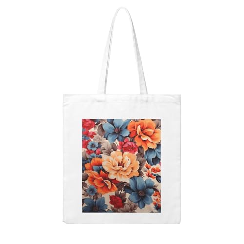Floral Flower Print Large Canvas Tote Bag Cute Travel Shoulder Bag Reusable Washable Shopping Grocery Bags For Women Men