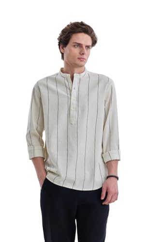 Image of SNITCH Men Casual Shirt for Smart & Everyday Wear | Regular Fit Full Sleeve Point Collar Striped Pattern | Breathable Cotton Blend Fabric for All Day Comfort