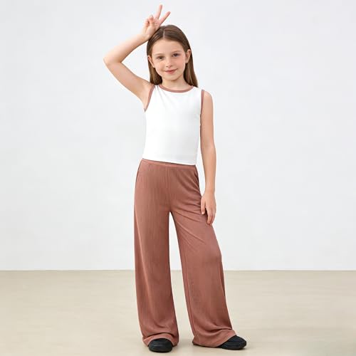 Image of Girl Clothes Solid Color Tank Top Casual Sweatpants 5-10Y Girls' Summer Outfit Set