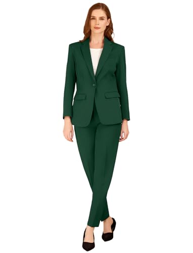 Women's Suit Two Piece Slim Fit Outfits Suits Professional Green Blazer Pant Lady Casual Suiting Business Sets for Work 14