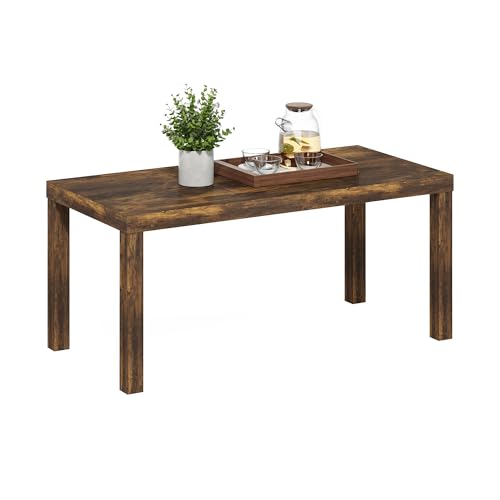 Furinno Classic Coffee Table, Modern Rectangle Coffee Table with Triple Thick Tabletop, Side Table for Living Room, Home Office, Amber Pine
