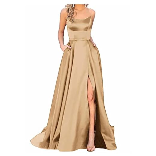 Robe Longue Femme en Satin Chic et élégante Dos Nu Fendue Spaghetti Sangle Couleur Unie Swing pour Bal Mariage Cocktail Robe de Soirée Longue Mariage Grande Taille Pas Cher Party Dress,Beige,4XL