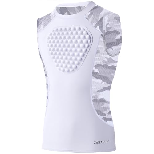 Cabasse Youth Chest Protector, Heart-Guard/Sternum Protection Shirt for Baseball, Football, T Ball, Lacrosse & Goalies (Large, White/Camo (Crewneck))