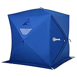 Outsunny 4 Person Ice Fishing Shelter Insulated Waterproof Portable Pop Up Ice Tent with 2 Doors for Outdoor Fishing, Blue