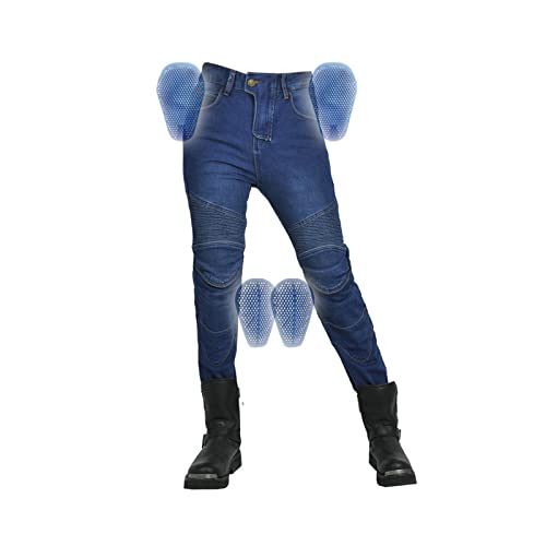 Pantalones Retro De Moto Jeans De Ciclismo Resistentes A Los Golpes Tejido Elástico, Transpirable, Resistente Al Desgaste. Adecuado for Equipos Ecuestres Y Ciclistas. ( Color : Blue , Size : XXS ) Cover