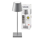 SIGOR Nuindie - Dimmbare LED Akku-Tischlampe Indoor & Outdoor, Höhe 38 cm, aufladbar mit Easy-Connect, 24 h Leuchtdauer, graphitgrau