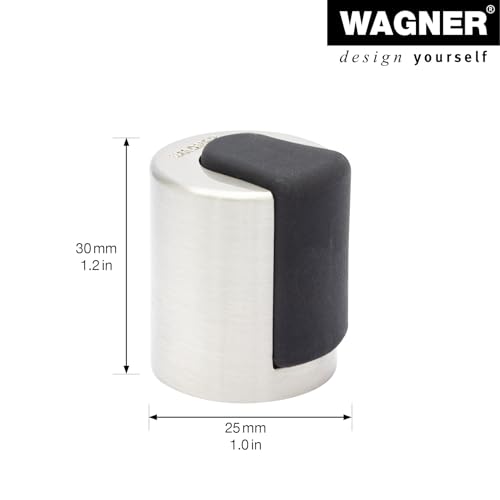 WAGNER Design-Türstopper SCREW - Durchmesser Ø 25 x 30 mm, Zinkdruckguss in Edelstahl-Optik gebürstet, thermoplastischer Kautschuk, schwarz - 15514711