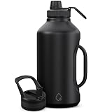 AQUAFIT Insulated Water Bottle 64 oz with Handle - Straw and Chug Lid - Stainless Steel Water Bottles - 64 oz Water Bottle - 64oz Insulated Water Bottle with Straw (64 Ounces, Midnight Black)