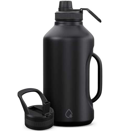 AQUAFIT Insulated Water Bottle 64 oz with Handle - Straw and Chug Lid - Stainless Steel Water Bottles - 64 oz Water Bottle - 64oz Insulated Water Bottle with Straw (64 Ounces, Midnight Black)