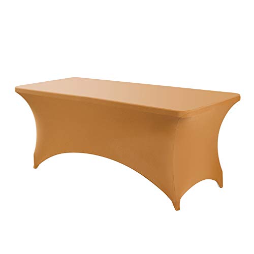 Image of Peomeise 2PCS 6FT Spandex Table Cover Rectangular Stretch Spandex Tablecloth (Gold,6FT)