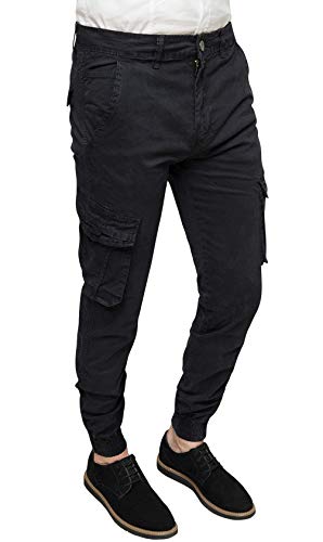 Pantalon cargo homme mode casual slim fit noir avec poches taille 46