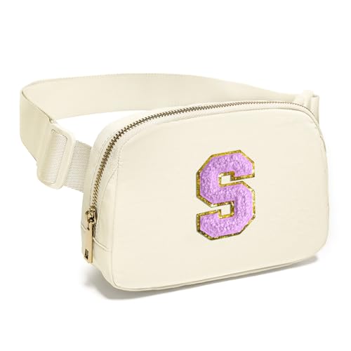 Image of Gitus Gifts for 8 9 10 11 12 Year Old Girls Belt Bag Fanny Pack Crossbody Bags with Initial Letter Patch Cute Stuff Birthday Gifts for Teen Girls Women Personalized Trend Stuff (Ivory-S)