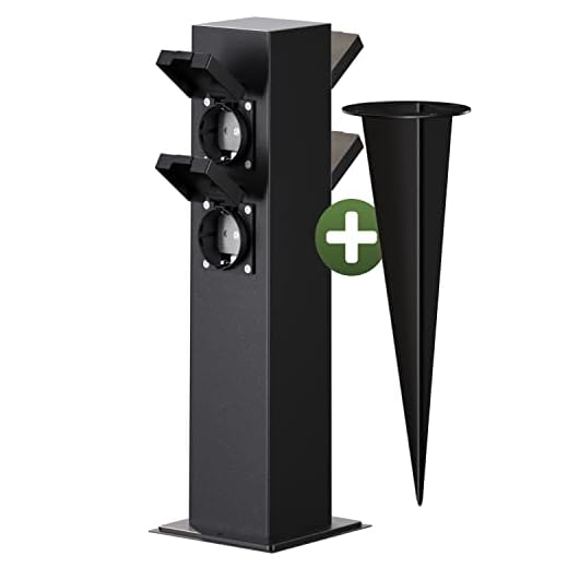 MONZANA® Gartensteckdose 4fach IP44 Metallspieß Garten Außensteckdose Steckdosensäule Mehrfachsteckdose Steckdosenverteiler Outdoor Edelstahl Schwarz