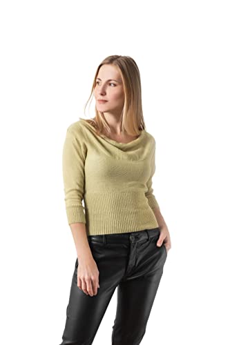 Khusco | Women's 100% Pure Baby Alpaca Sweater Cascada | Soft, Cozy | Peru | Cowl Neck, Fitted Style, 3/4 Sleeve, M Size | Green #TOP1