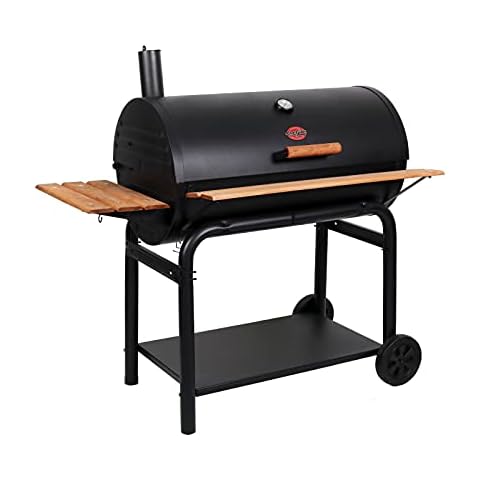 Char-Griller® Outlaw Charcoal Grill and Smoker with Cast Iron Grates, Warming Rack, Premium Wood Shelves and 950 Cooking Square Inches in Black, Model 2137 Cover