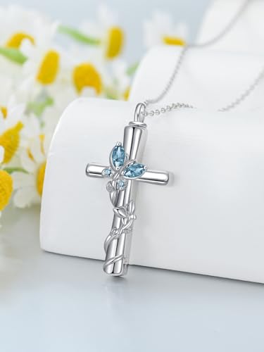 Butterfly Cross Urn Necklaces for Ashes Women White Gold Plated S925 Sterling Silver Funnel Filler Memorial Cremation Jewelry with Birthstone Sympathy Gifts for Women Loss of Loved One4